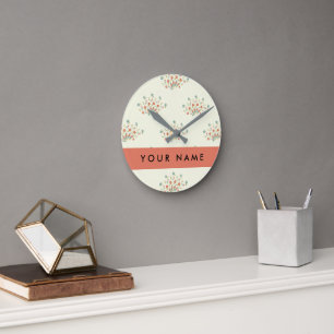 Blaue und rote Blumen, Rot, Ihr Name Runde Wanduhr