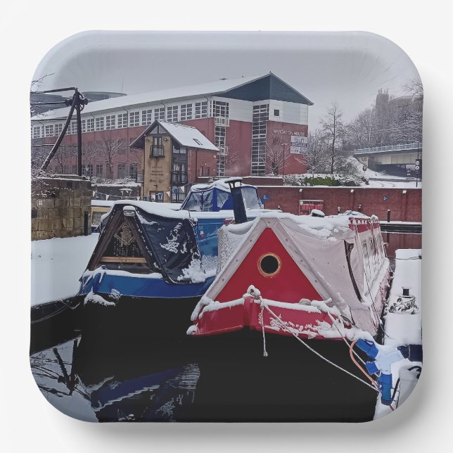 Blaue und rote Boote Pappteller (Vorderseite)