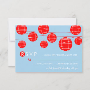 Blaue und rote chinesische Papierlaternen RSVP-Kar RSVP Karte