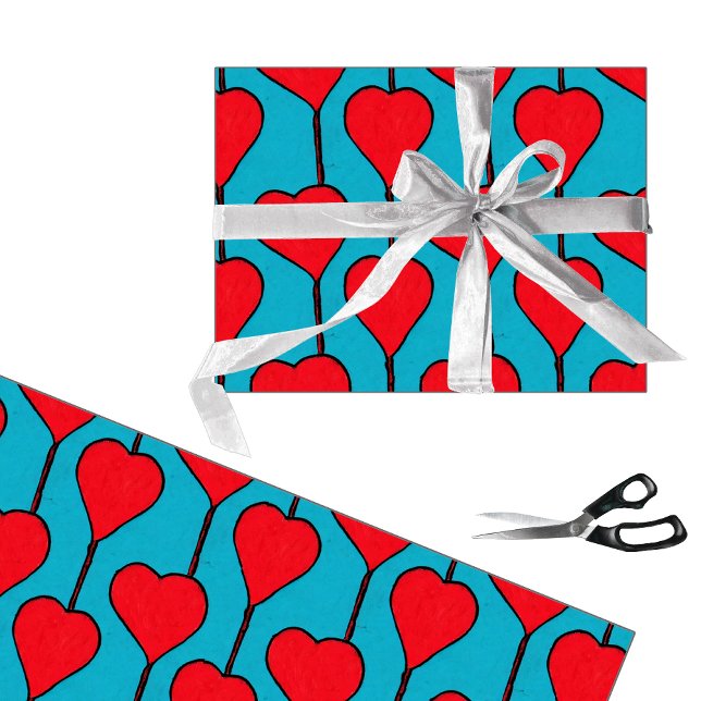 Blaue und rote, einfache Herzen Geschenkpapier (Von Creator hochgeladen)