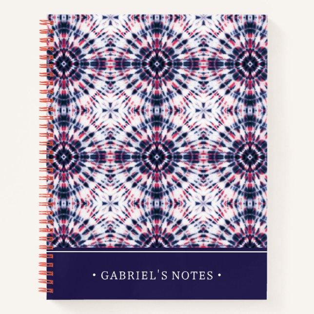 Blaue und rote Gefärbte Krawatte | Name hinzufügen Notizbuch (Vorderseite)