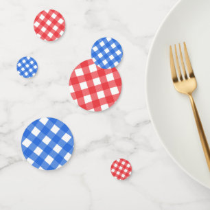 Blaue und rote karierte Gingham-Karoquadrate Konfetti