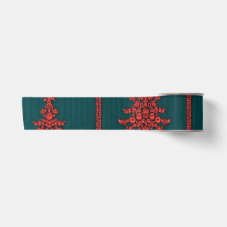 Blaue und rote Kristall-Weihnachtsbäume Satinband