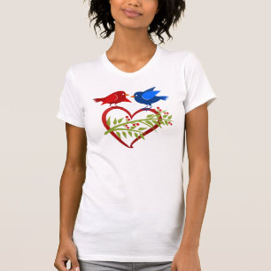 Blaue und rote Liebesvögel mit Herz  T-Shirt