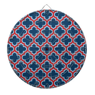Blaue und rote marokkanische Trellis, Gitter, Quat Dartscheibe