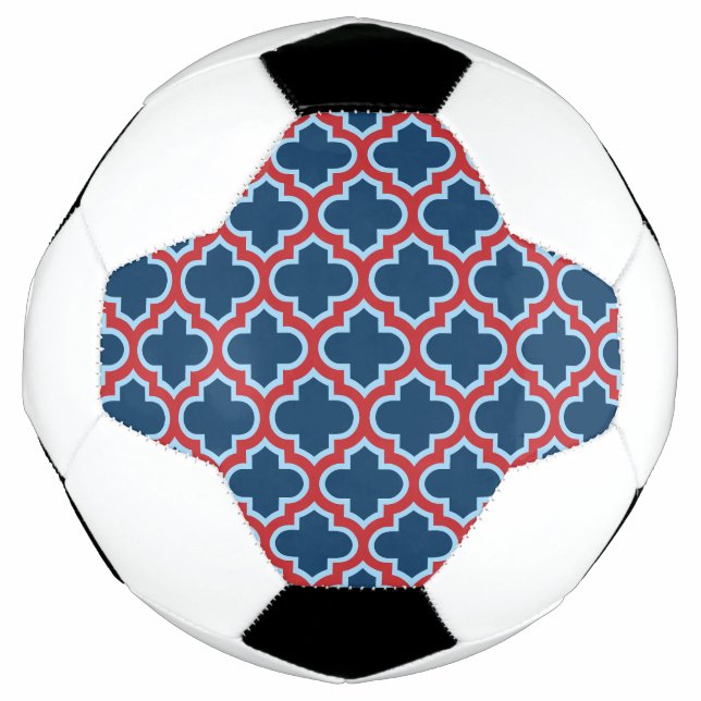 Blaue und rote marokkanische Trellis, Gitter, Quat Fußball (Vorderseite)