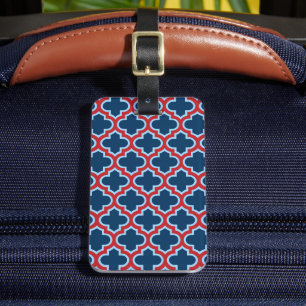 Blaue und rote marokkanische Trellis, Gitter, Quat Gepäckanhänger