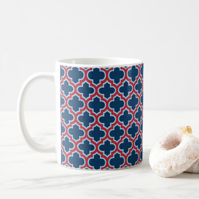Blaue und rote marokkanische Trellis, Gitter, Quat Kaffeetasse (Mit Donut)