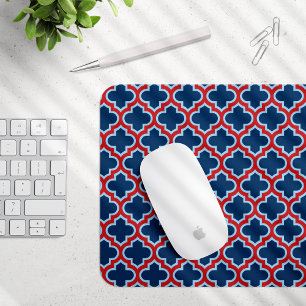 Blaue und rote marokkanische Trellis, Gitter, Quat Mousepad