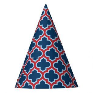 Blaue und rote marokkanische Trellis, Gitter, Quat Partyhütchen