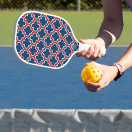 Blaue und rote marokkanische Trellis, Gitter, Quat Pickleball Schläger