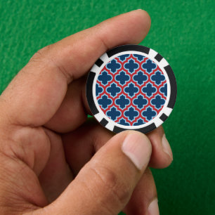 Blaue und rote marokkanische Trellis, Gitter, Quat Pokerchips