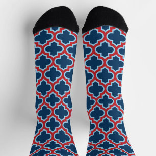 Blaue und rote marokkanische Trellis, Gitter, Quat Socken