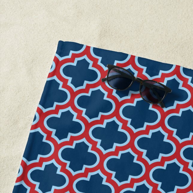 Blaue und rote marokkanische Trellis, Gitter, Quat Strandtuch (Beispiel)