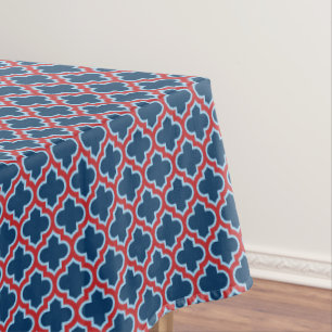 Blaue und rote marokkanische Trellis, Gitter, Quat Tischdecke