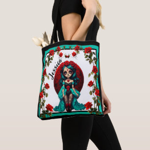 Blaue und Rote Rosen Zucker-Schädel
