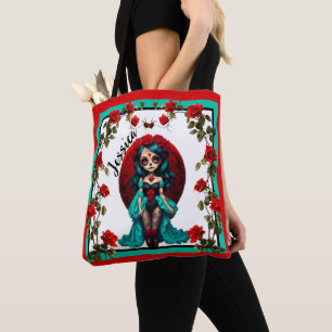 Blaue und Rote Rosen Zucker-Schädel