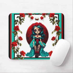 Blaue und Rote Rosen Zucker-Schädel Mousepad