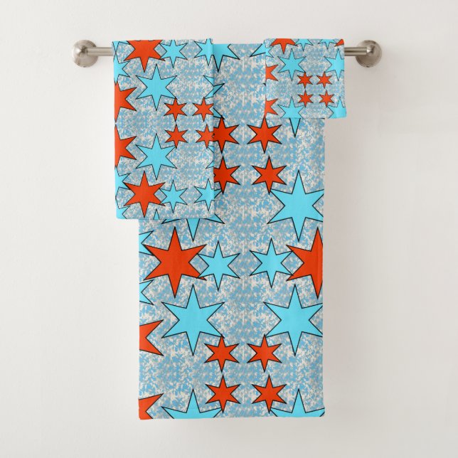 Blaue und rote Sterne Muster Badhandtuch Set (Insitu)