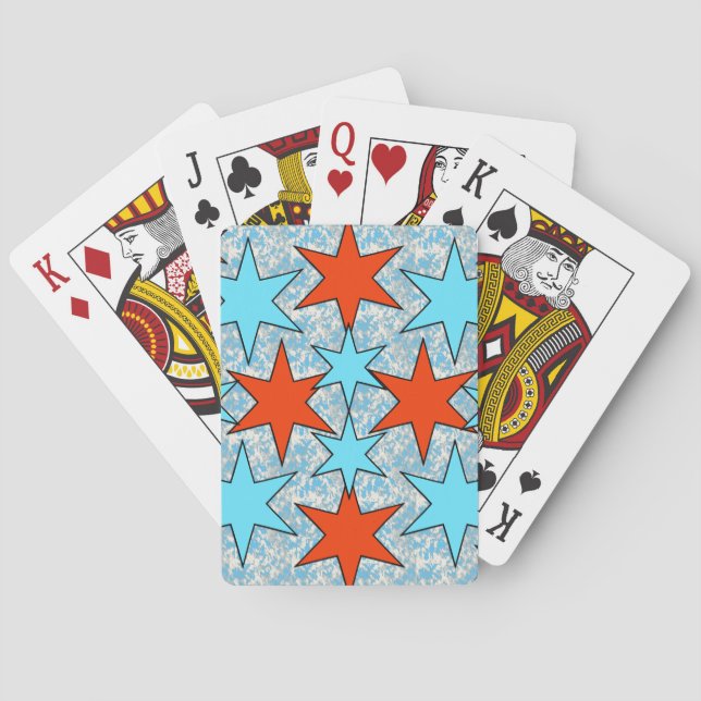Blaue und rote Sterne Muster Spielkarten (Rückseite)