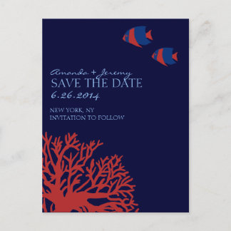 Blaue und rote tropische Fische Save the Date Ankündigungspostkarte