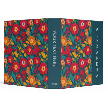 Blaue und rote Vintage Blume und Blätter Muster