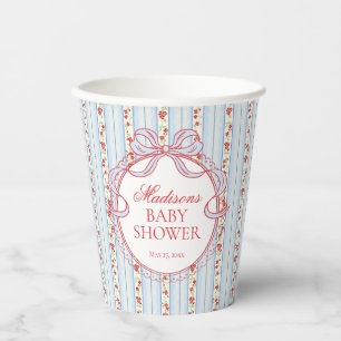 Blaue und rote Vintage-Blumen-Babyparty Pappbecher