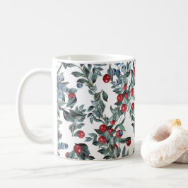 Blaue und rote Weihnachtsberries Muster Kaffeetasse