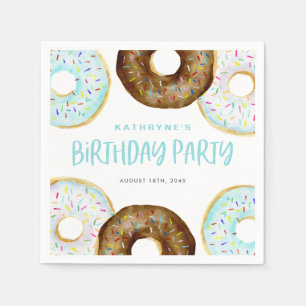 Blaue und Schokoladen-Sprinkle-Donuts-Geburtstagsf Serviette