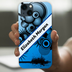 Blaue und schwarze abstrakte Grunge-Kreise Case-Mate iPhone Hülle