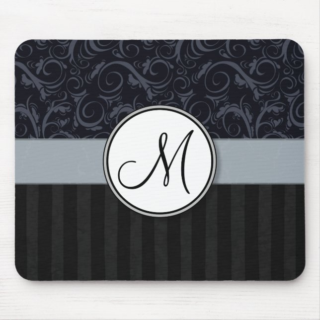 Blaue und schwarze BlumenBündel, Streifen mit Mousepad (Vorne)