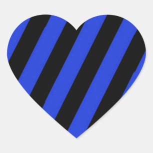 blaue und schwarze diagonale Streifen Herz-Aufkleber