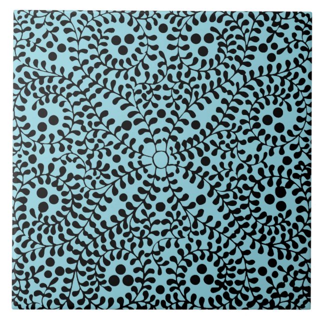 Blaue und schwarze geometrisch gemusterte Keramikf Fliese (Vorderseite)
