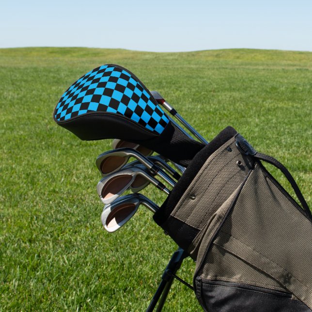 Blaue und schwarze karierte Drucke Golf Headcover (In SItu)