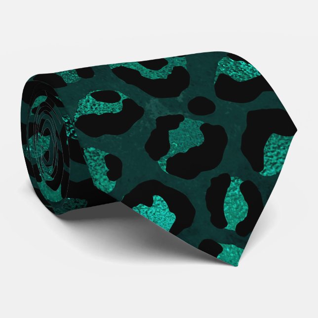 Blaue und schwarze Leopardenoptik Krawatte (Gerollt)