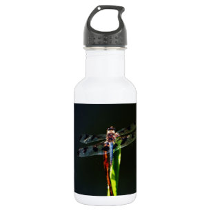 Blaue und schwarze Libelle auf grünem und rotem Gr Trinkflasche