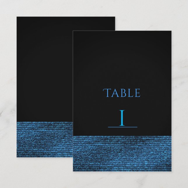 Blaue und schwarze moderne Glamour-Pailletten-Tisc Einladung (Vorne/Hinten)
