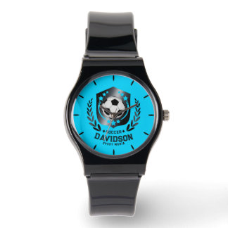 Blaue und schwarze personalisierte Fußballmannscha Armbanduhr