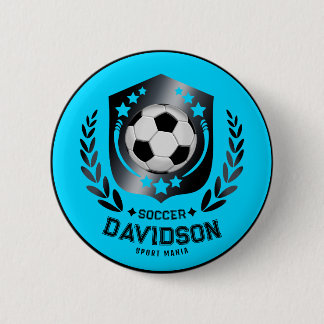 Blaue und schwarze personalisierte Fußballmannscha Button