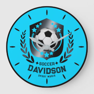 Blaue und schwarze personalisierte Fußballmannscha Große Wanduhr