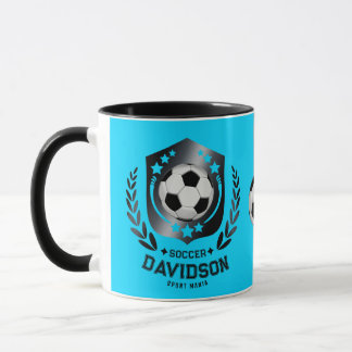 Blaue und schwarze personalisierte Fußballmannscha Tasse