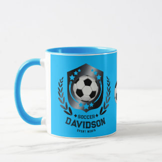 Blaue und schwarze personalisierte Fußballmannscha Tasse