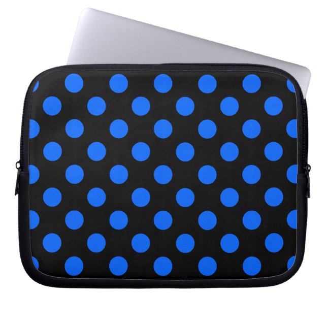 Blaue und schwarze Polka Laptopschutzhülle (Vorderseite)