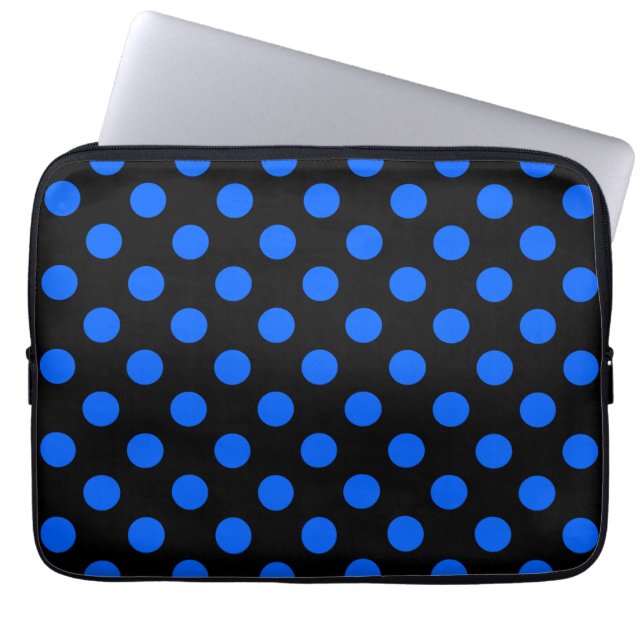 Blaue und schwarze Polka Laptopschutzhülle (Vorderseite)