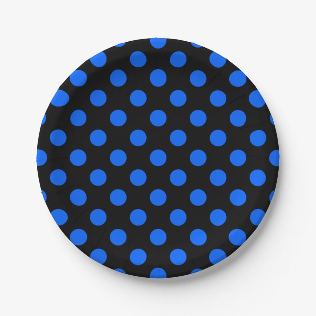 Blaue und schwarze Polka Pappteller (Vorderseite)