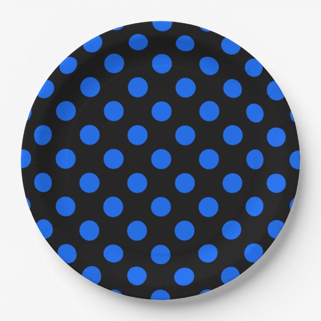 Blaue und schwarze Polka Pappteller (Vorderseite)