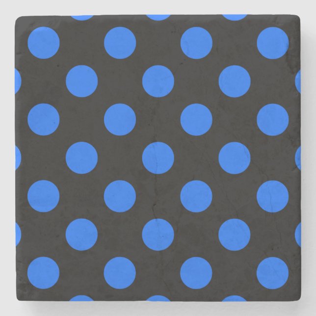 Blaue und schwarze Polka Steinuntersetzer (Vorderseite)