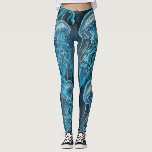 Blaue und schwarze Quallen Leggings (Vorderseite)