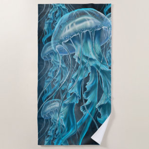 Blaue und schwarze Quallen Strandtuch