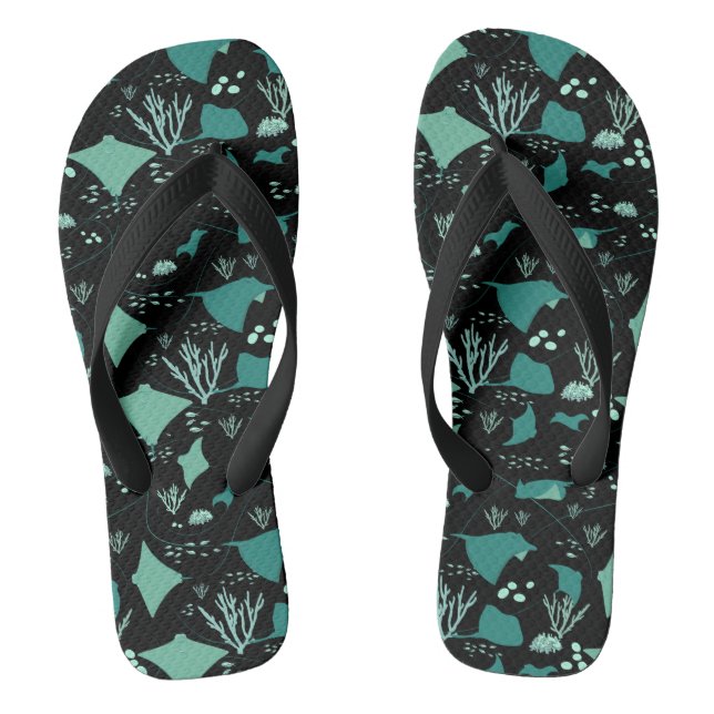Blaue und schwarze Rochen und Korallenriff drucken Flip Flops (Fußbett)
